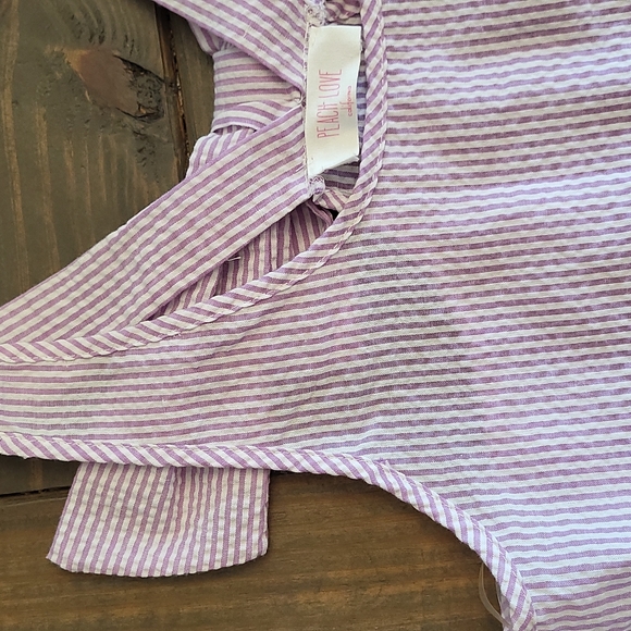 NWOT Purple and White Seersucker Ruffle and Bow Tank Top - Picture 3 of 8